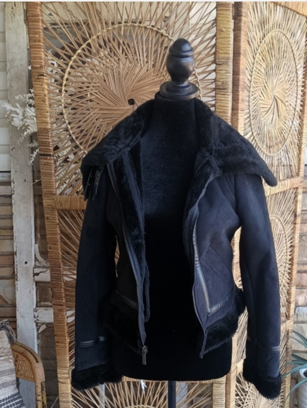 Steve Madden Black Faux Fur Moto Jacket - Women_Med